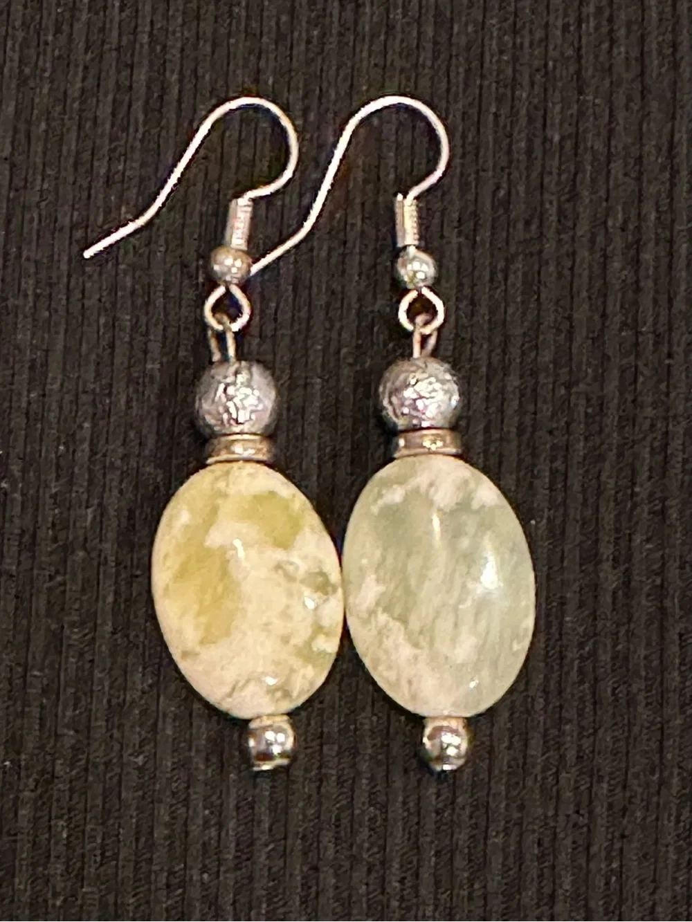 Natural Serpentine Green Jasper Dangle Earrings Handmade Artisan Boho Coin Drop
